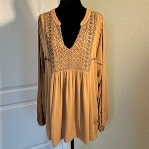 O'Neill Tan Brown Embroidered Over Sized Tunic beach cover up. XS